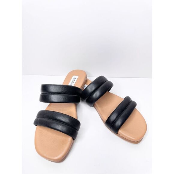 Steve Madden Sandals Womens Size 7 Black Leather Double Strap Open Toe - Picture 7 of 9